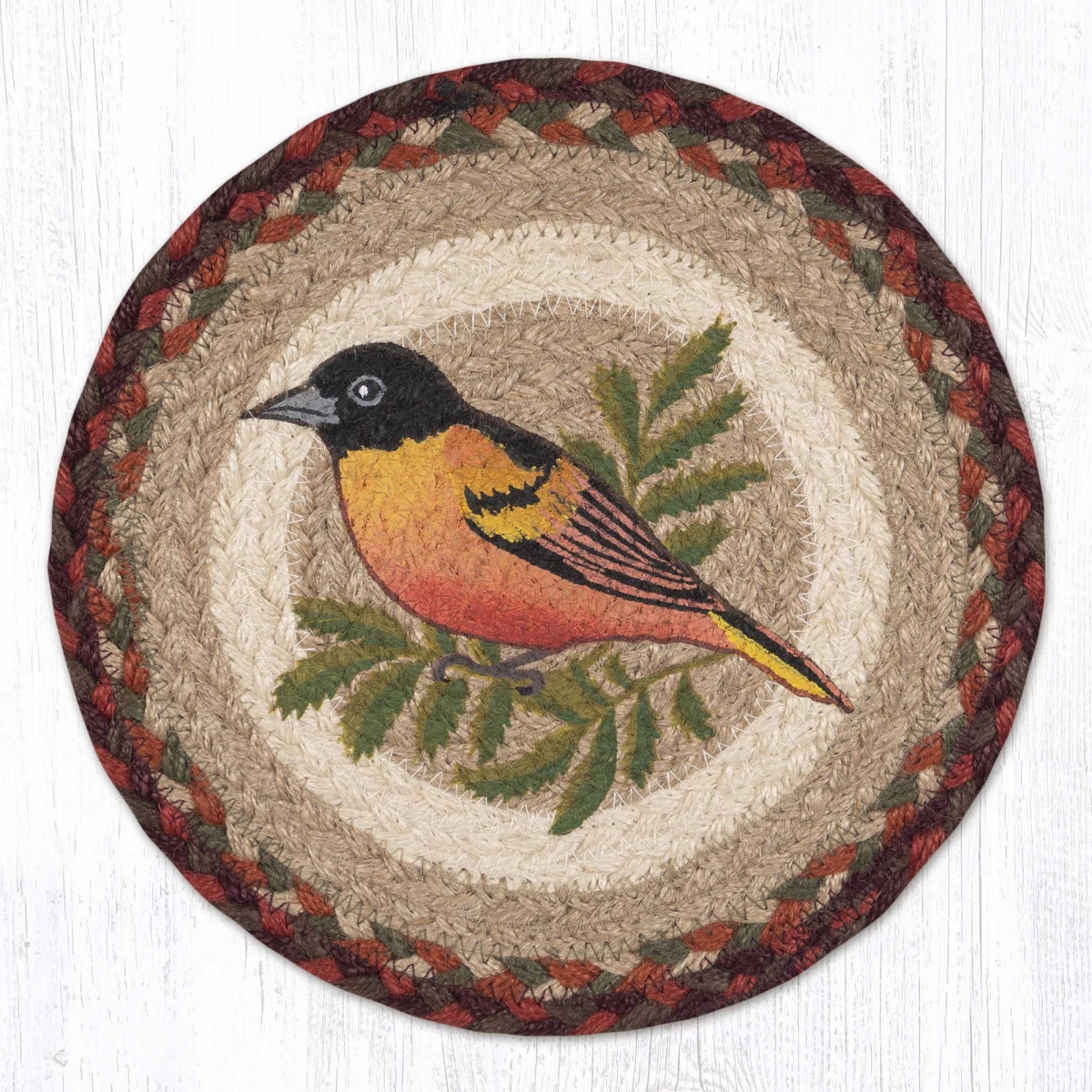 Picture of Earth Rug 80-417O 10 x 10 in. MSPR-417 Oriole Printed Braided Round Trivet&#44; Multi Color