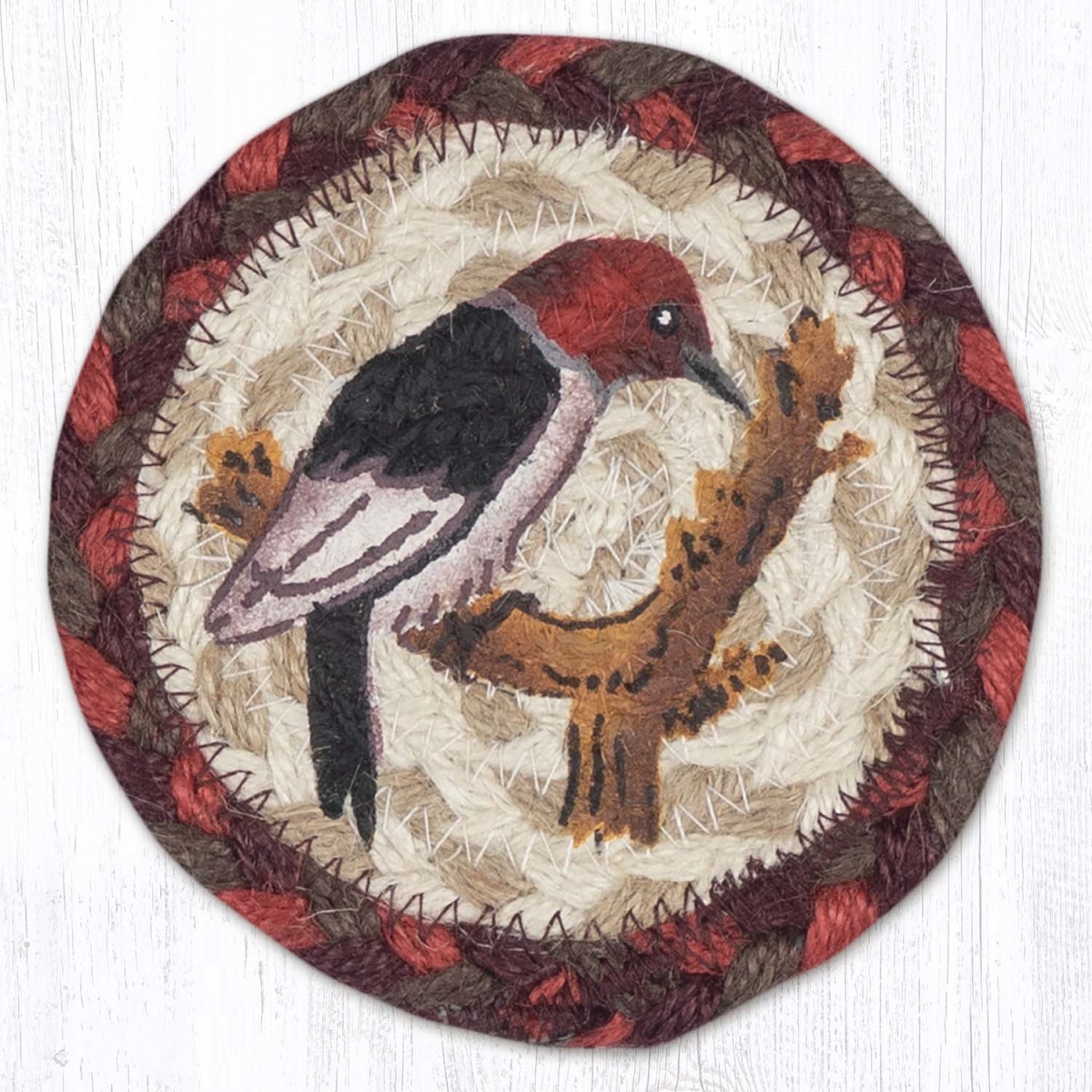 Picture of Earth Rug 31-IC417W 5 x 5 in. Woodpecker Printed Braided Coaster, Multi Color