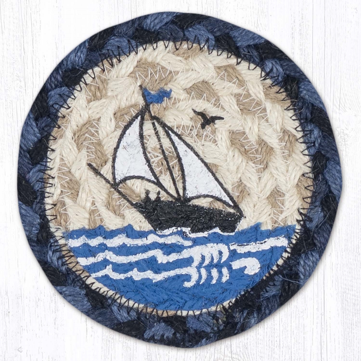 Picture of Earth Rug 31-IC443NWSB 5 x 5 in. Nautical White Sailboat Printed Braided Coaster, Multi Color
