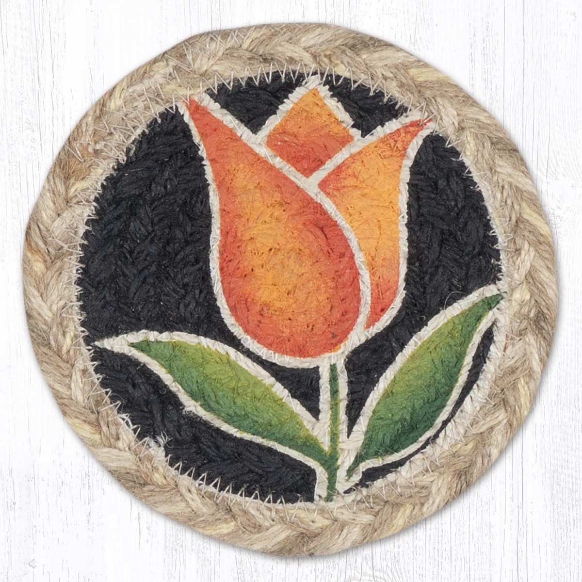 Picture of Earth Rug 31-IC9-776TO 5 x 5 in. Tulip Orange Printed Braided Coaster, Multi Color