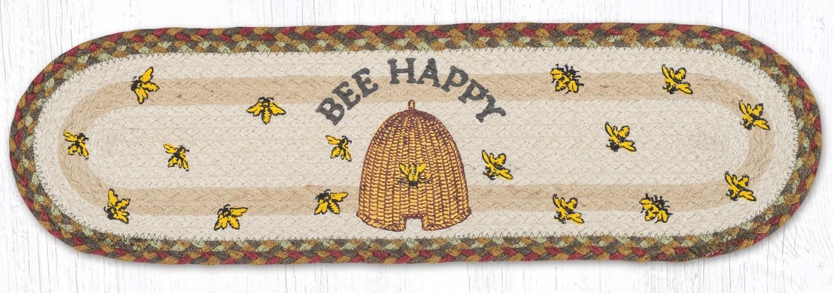 Picture of Earth Rug 49-ST300BH 27 x 8.25 in. ST-OP-300 Bee Happy Braided Oval Stair Tread Mat&#44; Multi Color