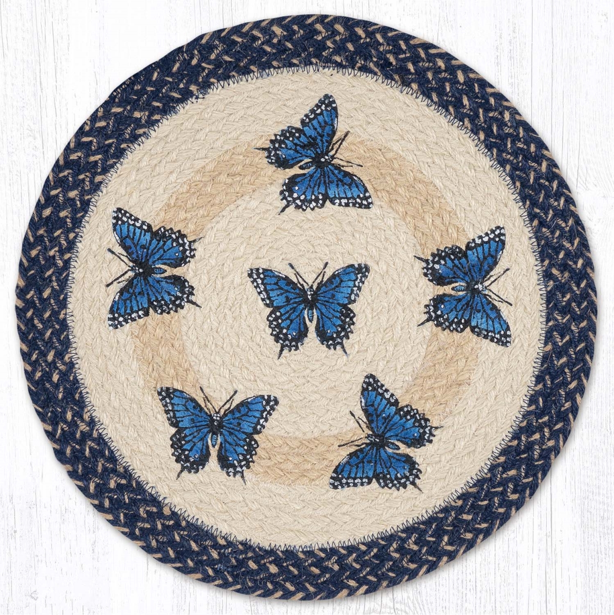 Picture of Earth Rug 57-9-921BS 15 x 15 in. Blue Swallowtail Printed Braided Round Placemat&#44; Multi Color