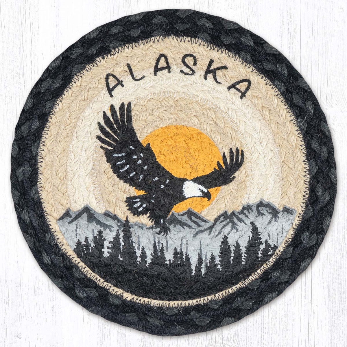 Picture of Earth Rug 80-238EA 10 x 10 in. MSPR-238 Eagle Silhouette Printed Braided Round Trivet&#44; Multi Color