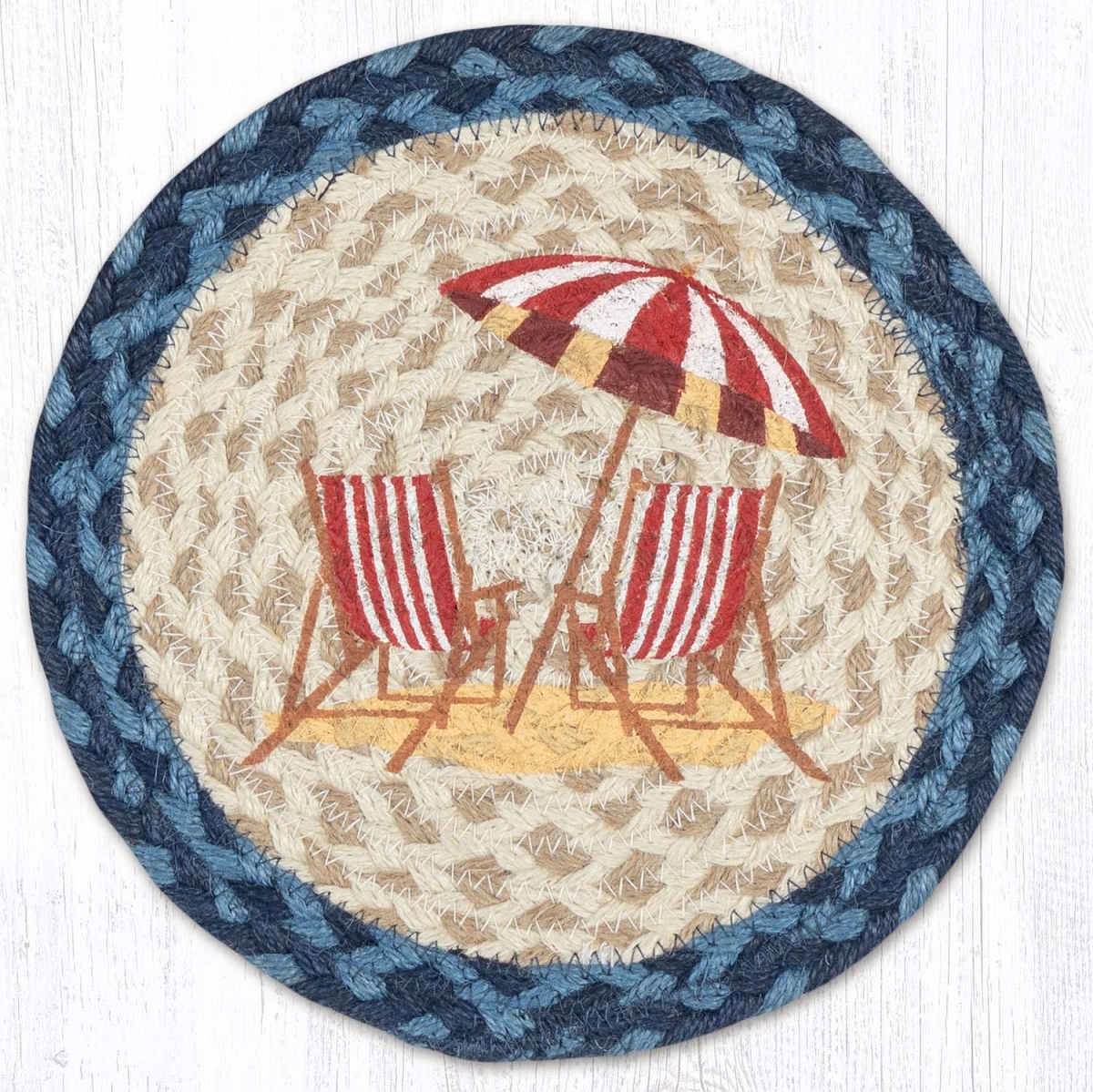 Picture of Earth Rug 80-362RBC 10 x 10 in. MSPR-362 Red Beach Chair Printed Braided Round Trivet&#44; Multi Color