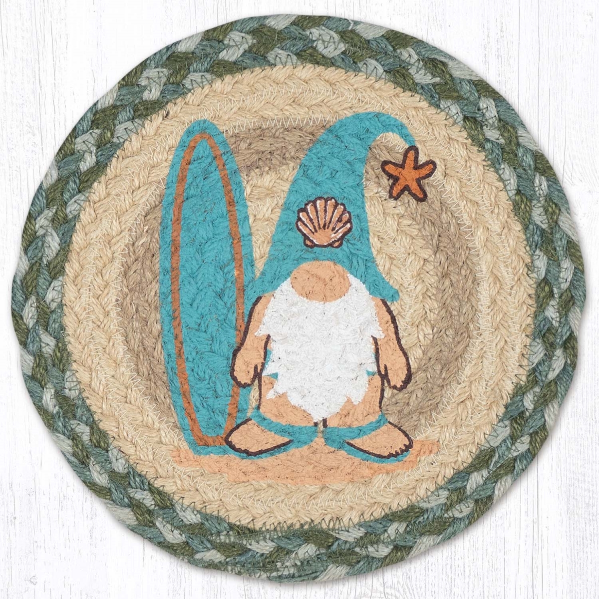 Picture of Earth Rug 80-419SG 10 x 10 in. MSPR-419 Surfer Gnome Printed Braided Round Trivet&#44; Multi Color