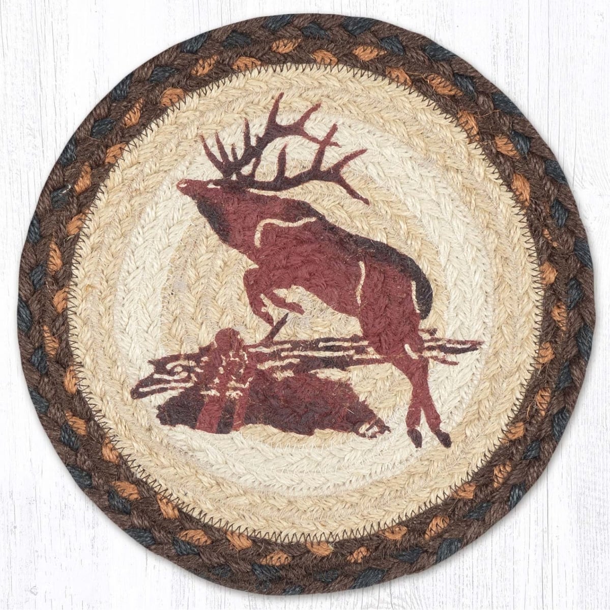 Picture of Earth Rug 80-899JE 10 x 10 in. MSPR-899 Jumping Elk Printed Braided Round Trivet, Multi Color