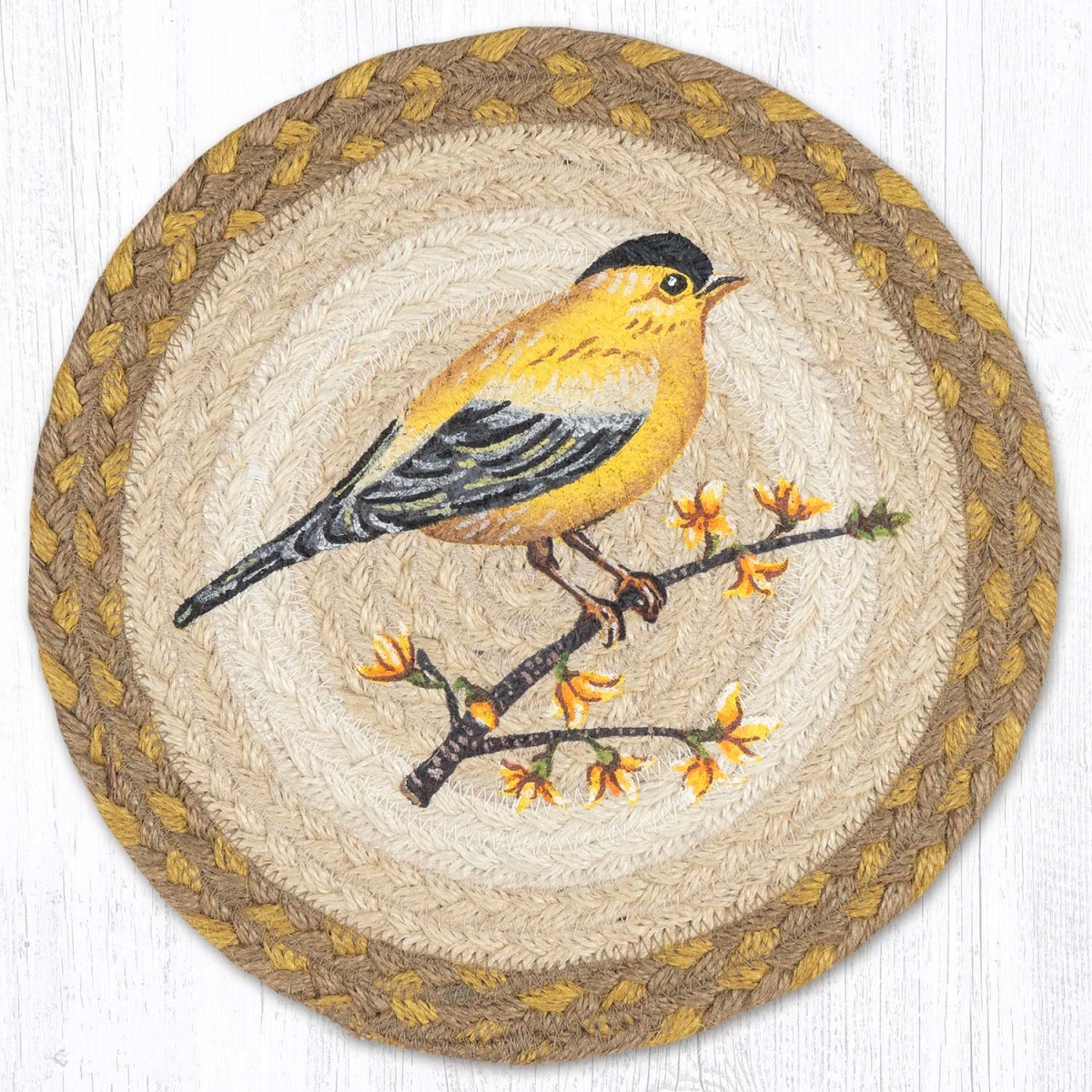 Picture of Earth Rug 80-925GF 10 x 10 in. MSPR-925 Gold Finch Printed Braided Round Trivet&#44; Multi Color
