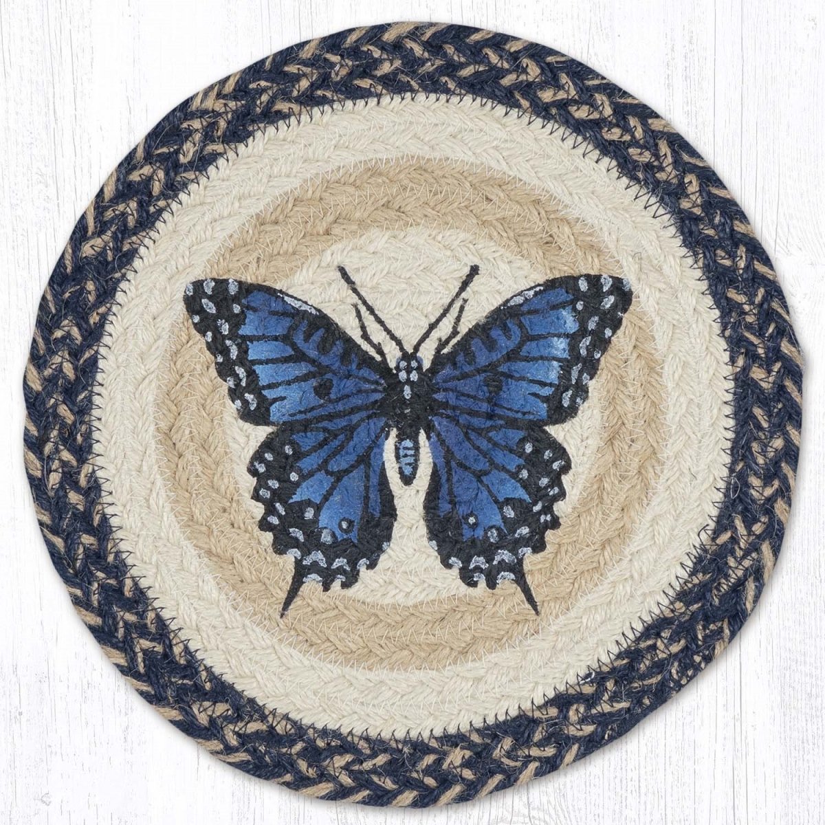 Picture of Earth Rug 80-9-921BS 10 x 10 in. MSPR-9-921 Blue Swallowtail Printed Braided Round Trivet&#44; Multi Color