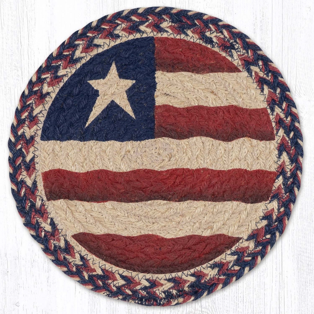Picture of Earth Rug 80-9-926PF 10 x 10 in. MSPR-9-926 Primitive Flag Printed Braided Round Trivet&#44; Multi Color