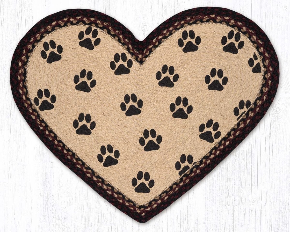 10-HP344DP 20 x 30 in. Dog Paw Print Braided Heart Shaped Rug, Buttermilk & Cranberry