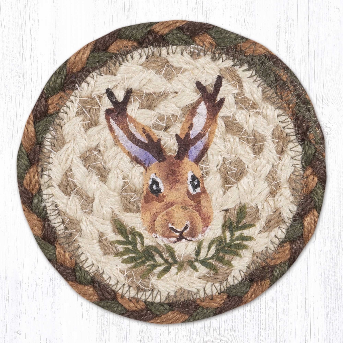 Picture of Earth Rug 31-IC657JP 5 x 5 in. Jackalope Portrait Printed Braided Coaster, Multi Color