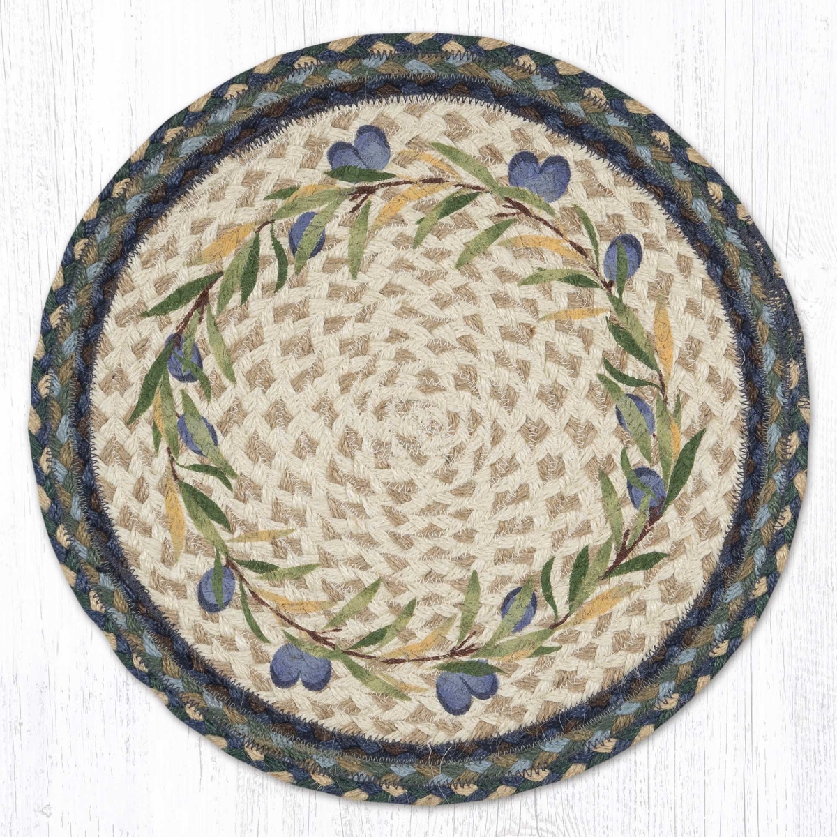 Picture of Earth Rug 57-503OB 15 x 15 in. Olive Border Printed Braided Round Placemat&#44; Multi Color