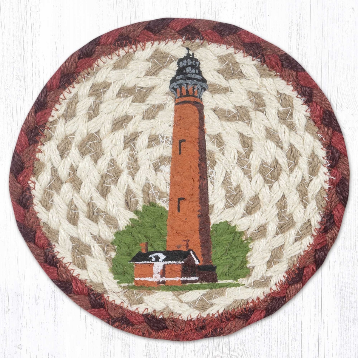79-390CL 7 x 7 in. Currituck Lighthouse Braided Round Large Coaster, Multi Color