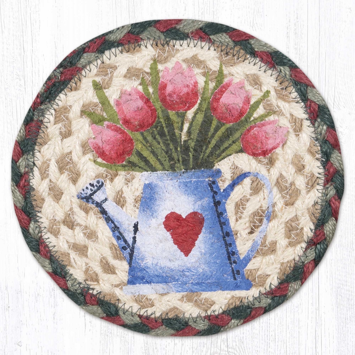 Picture of Earth Rug 79-801TWC 7 x 7 in. Tulip Watering Can Braided Round Large Coaster, Multi Color