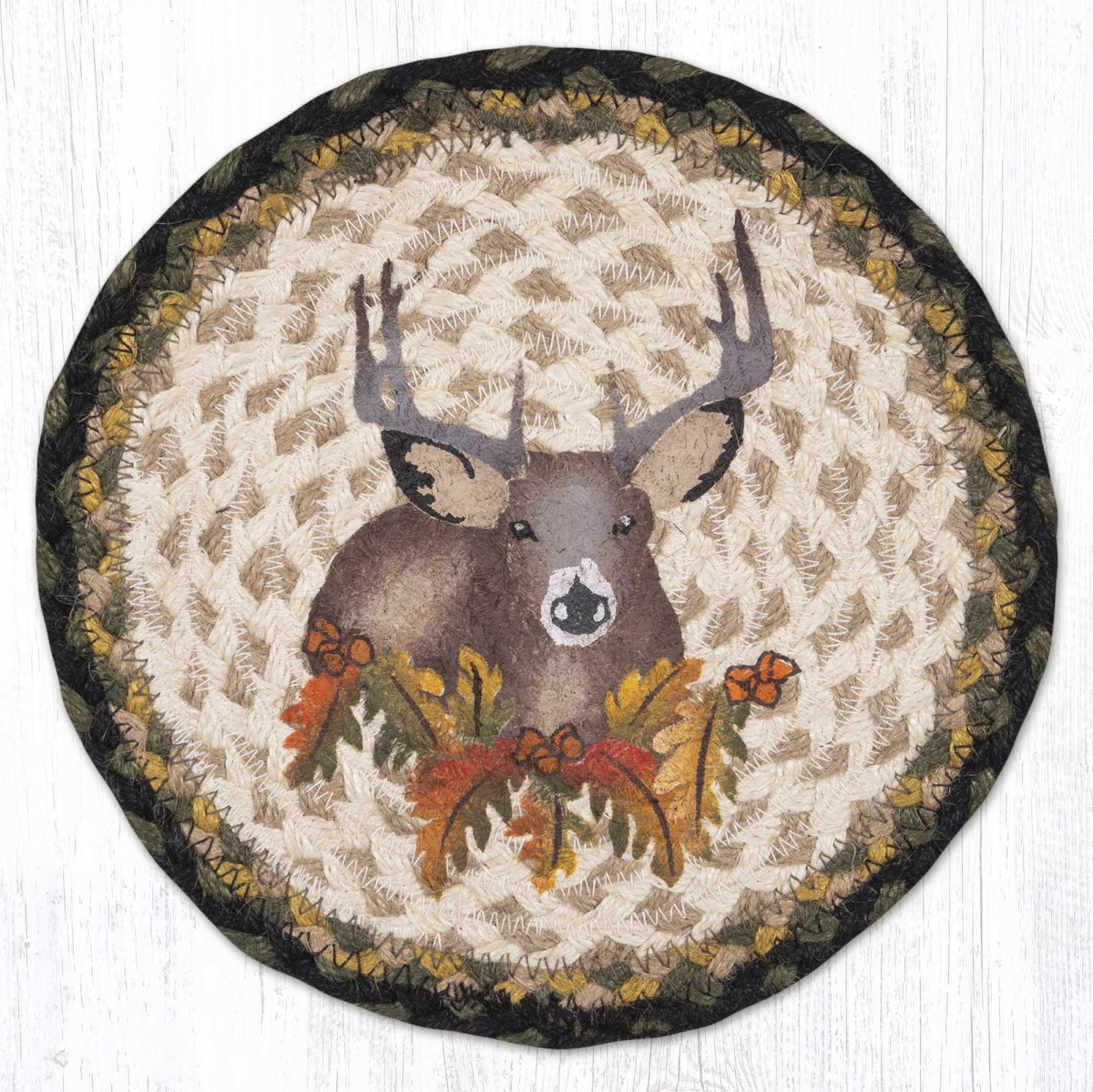 Picture of Earth Rug 80-116DF 10 x 10 in. MSPR-116 Deer Floral Printed Braided Round Trivet&#44; Multi Color