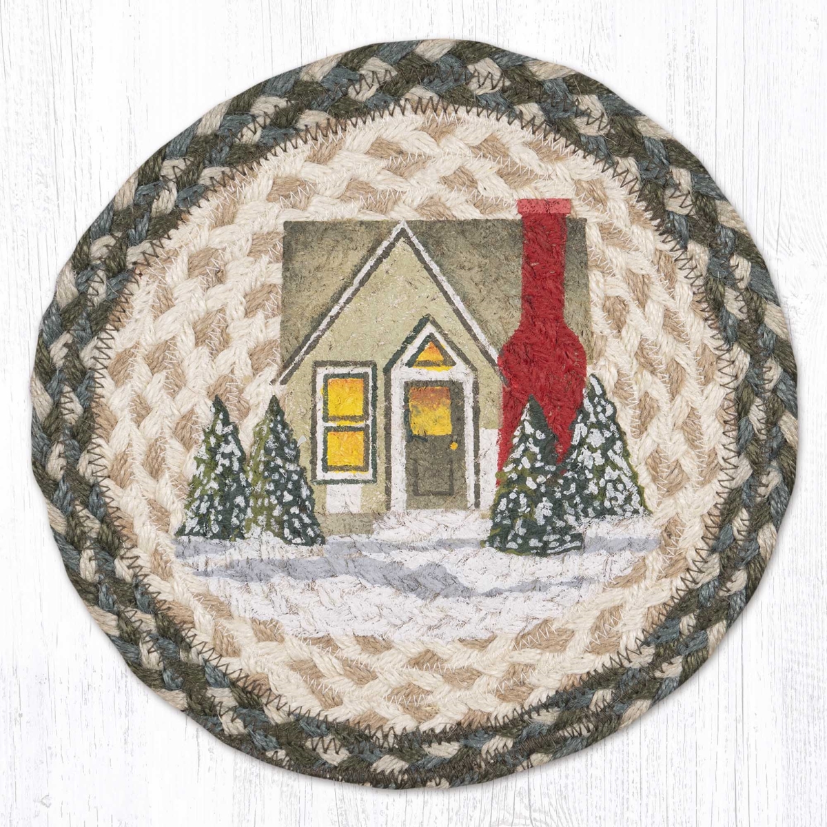 Picture of Earth Rug 80-419HV1 10 x 10 in. MSPR-419 Holiday Village 1 Printed Braided Round Trivet&#44; Multi Color