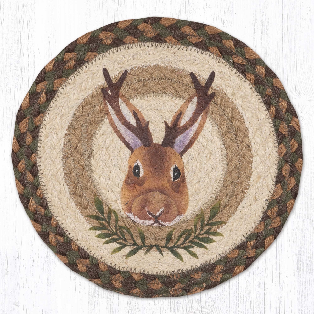 Picture of Earth Rug 80-657JP 10 x 10 in. MSPR-657 Jackalope Portrait Printed Braided Round Trivet&#44; Multi Color
