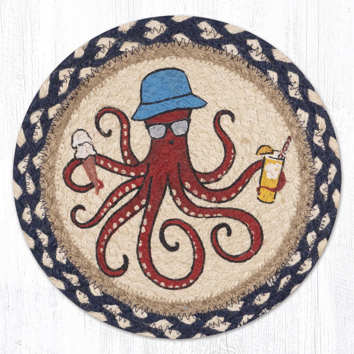 Picture of Earth Rug 80-830OG 10 x 10 in. MSPR-830 Octopus Garden Printed Braided Round Trivet&#44; Multi Color