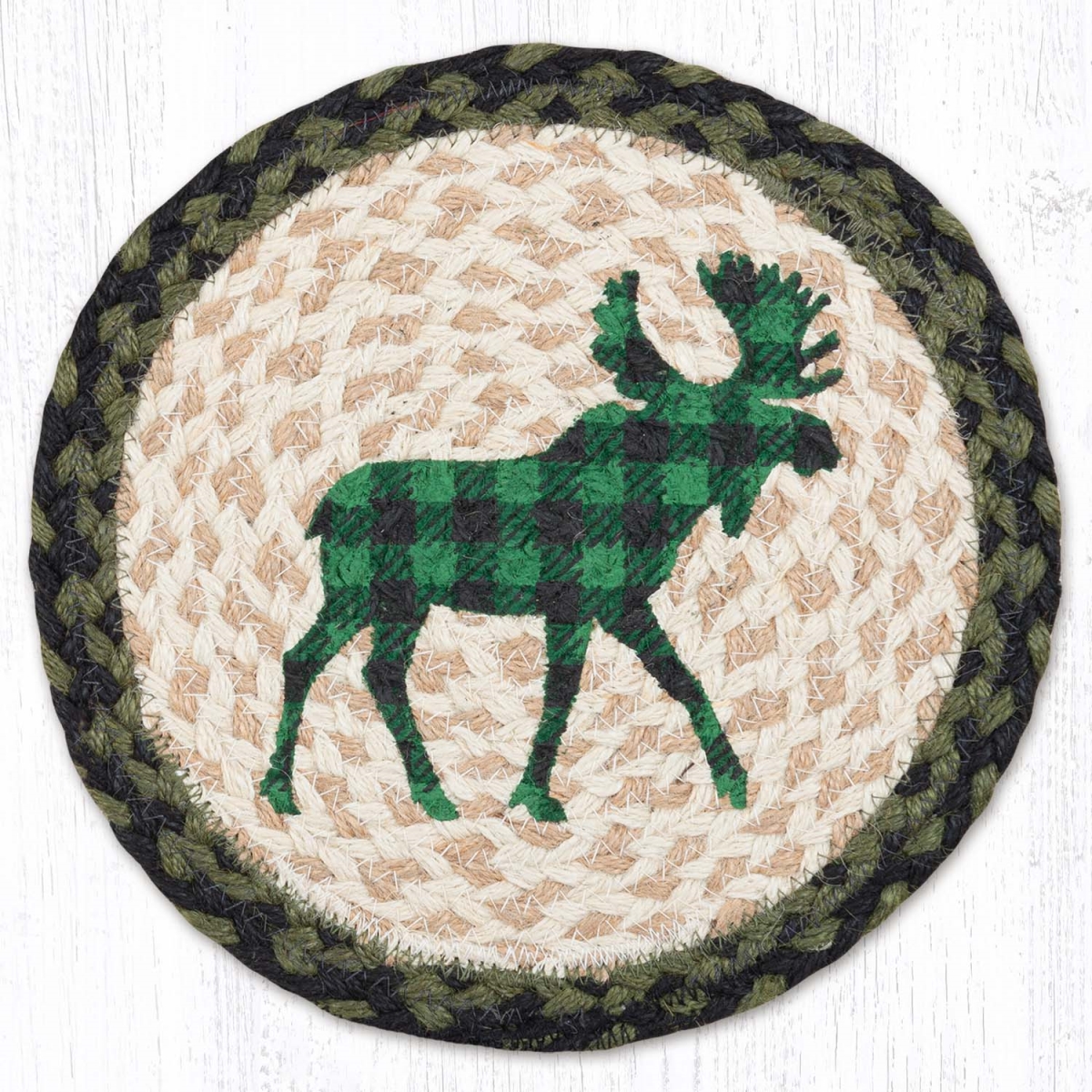 Picture of Earth Rug 80-116GPM 10 x 10 in. MSPR-116 Green Plaid Moose Printed Round Trivet
