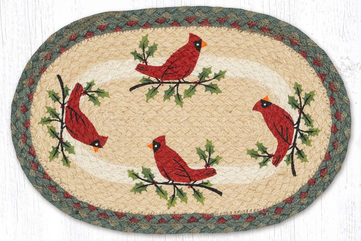 81-025HC 10 x 15 in. MSP-25 Holly Cardinal Printed Oval Swatch Rug