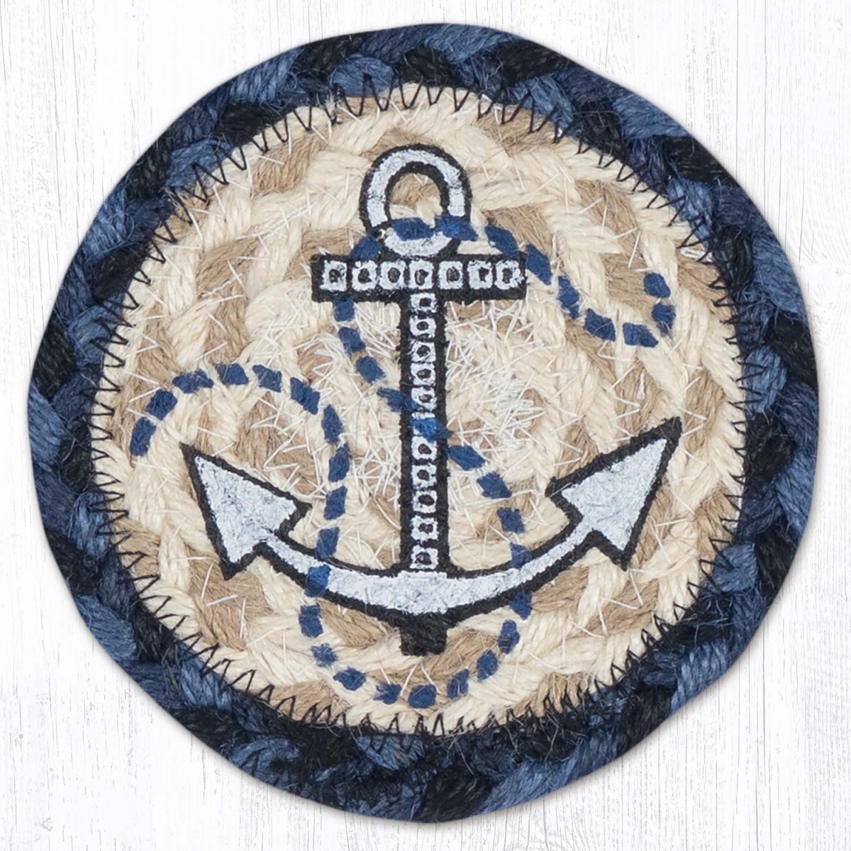 Picture of Earth Rug 31-IC443NWA 5 x 5 in. Nautical White Anchor Printed Braided Coaster, Multi Color