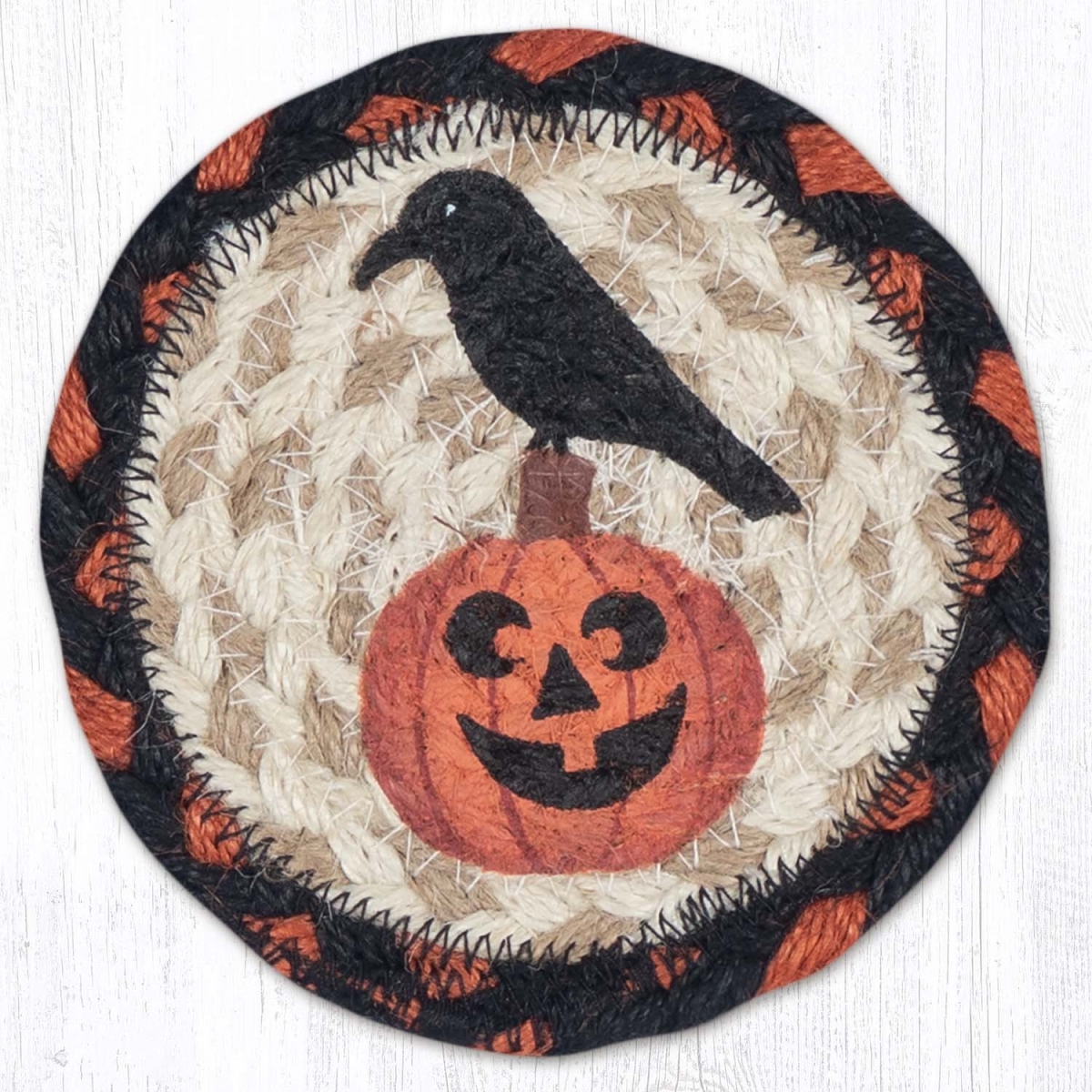 Picture of Earth Rug 31-IC590CP 5 x 5 in. Crow Pumpkin Printed Braided Coaster, Multi Color