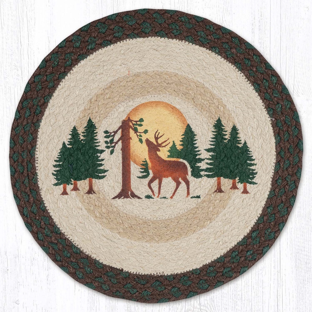 Picture of Earth Rug 57-922FMD 15 x 15 in. Full Moon & Deer Printed Braided Round Placemat&#44; Multi Color