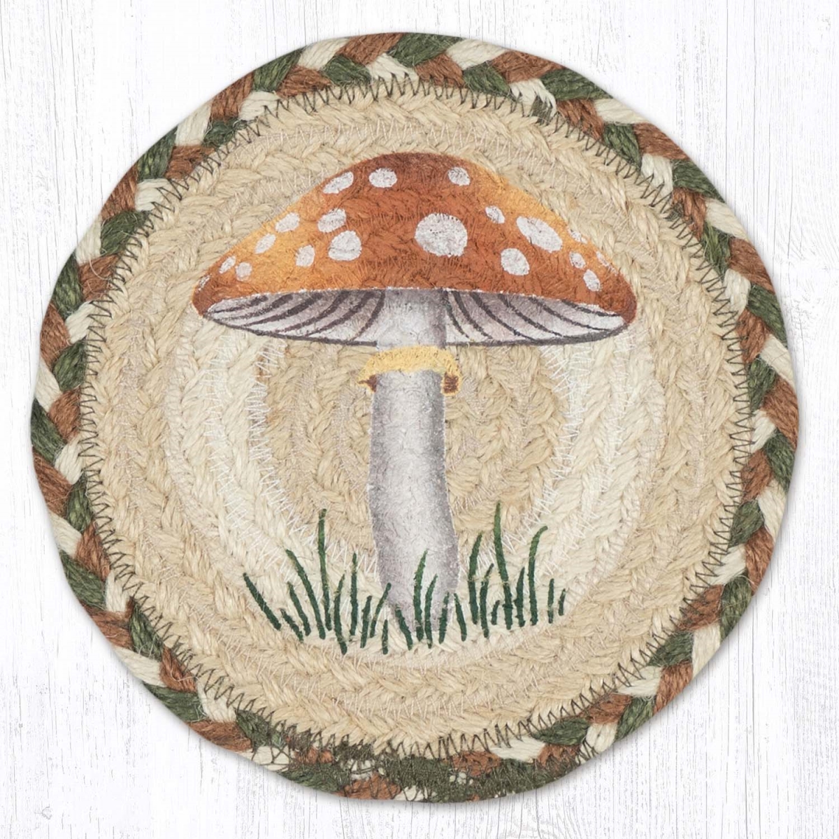 Picture of Earth Rug 79-040LM 7 x 7 in. Light Mushroom Braided Round Large Coaster, Multi Color