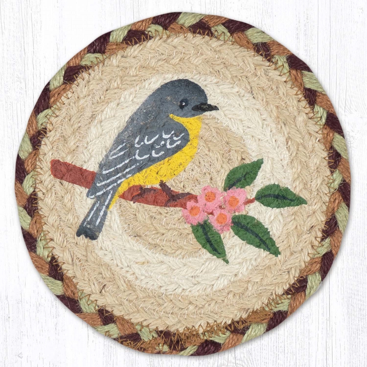 Picture of Earth Rug 79-413FF 7 x 7 in. Finch with Flowers Braided Round Large Coaster, Multi Color