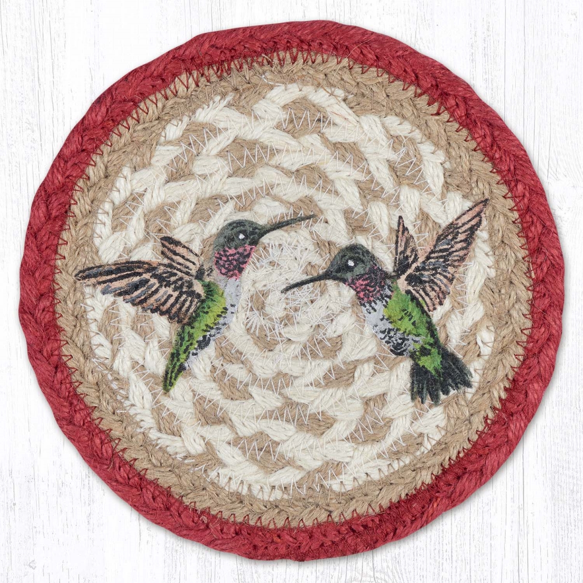 79-504H 7 x 7 in. Hummingbird Braided Round Large Coaster, Multi Color