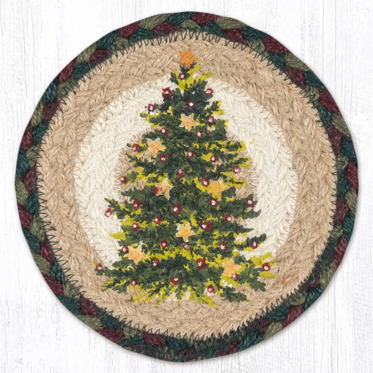 Picture of Earth Rug 79-508CJT 7 x 7 in. Christmas Joy Tree Braided Round Large Coaster, Multi Color