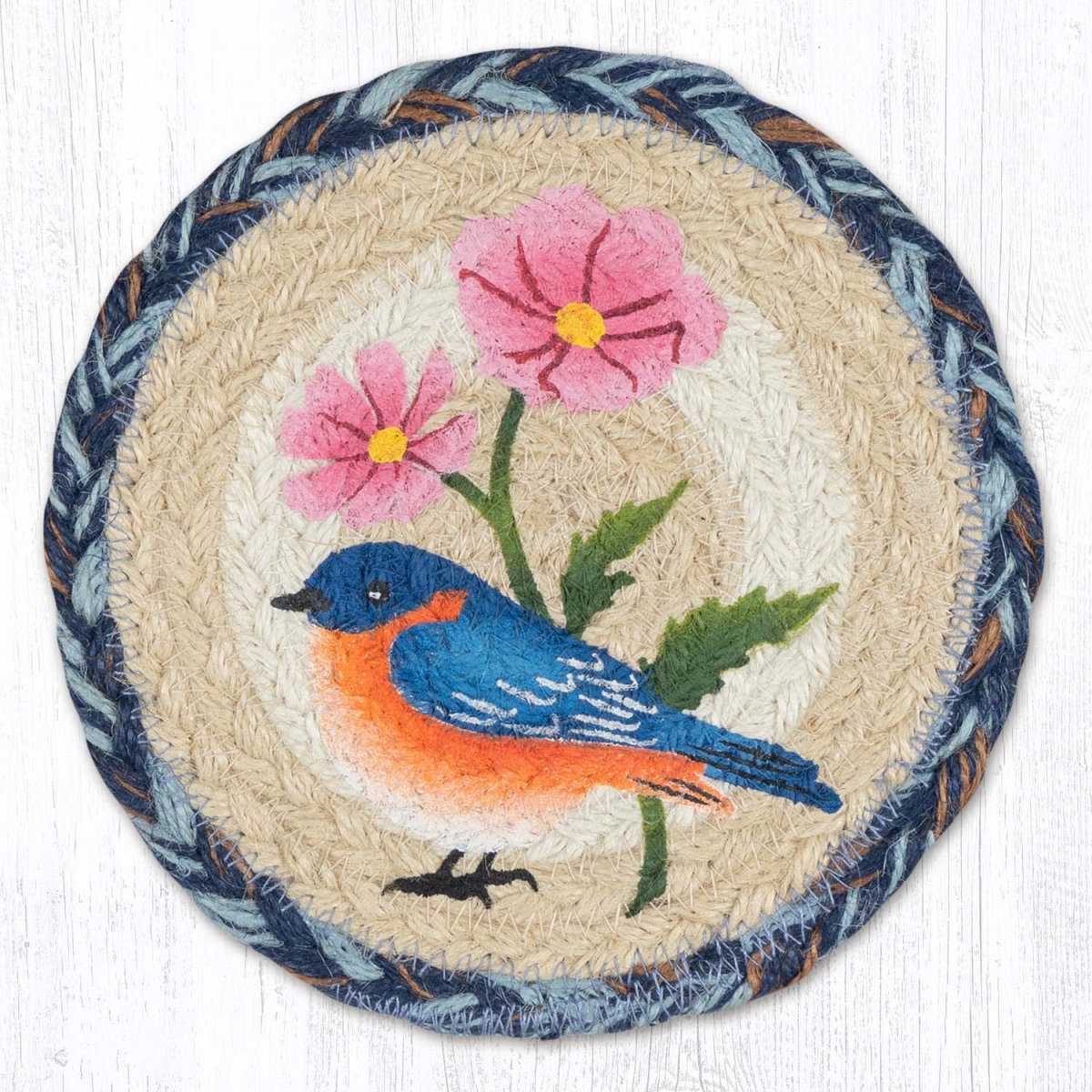 Picture of Earth Rug 79-9-119B 7 x 7 in. Bluebird Braided Round Large Coaster&#44; Multi Color