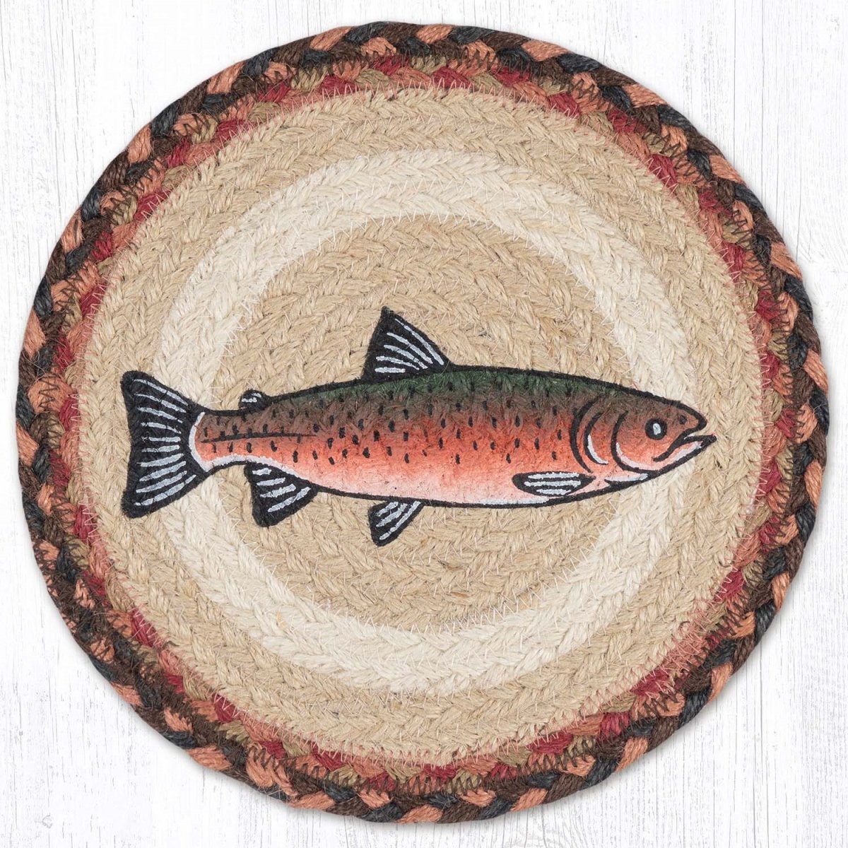 Picture of Earth Rug 80-010PS 10 x 10 in. MSPR-10 Pink Salmon Printed Braided Round Trivet&#44; Multi Color