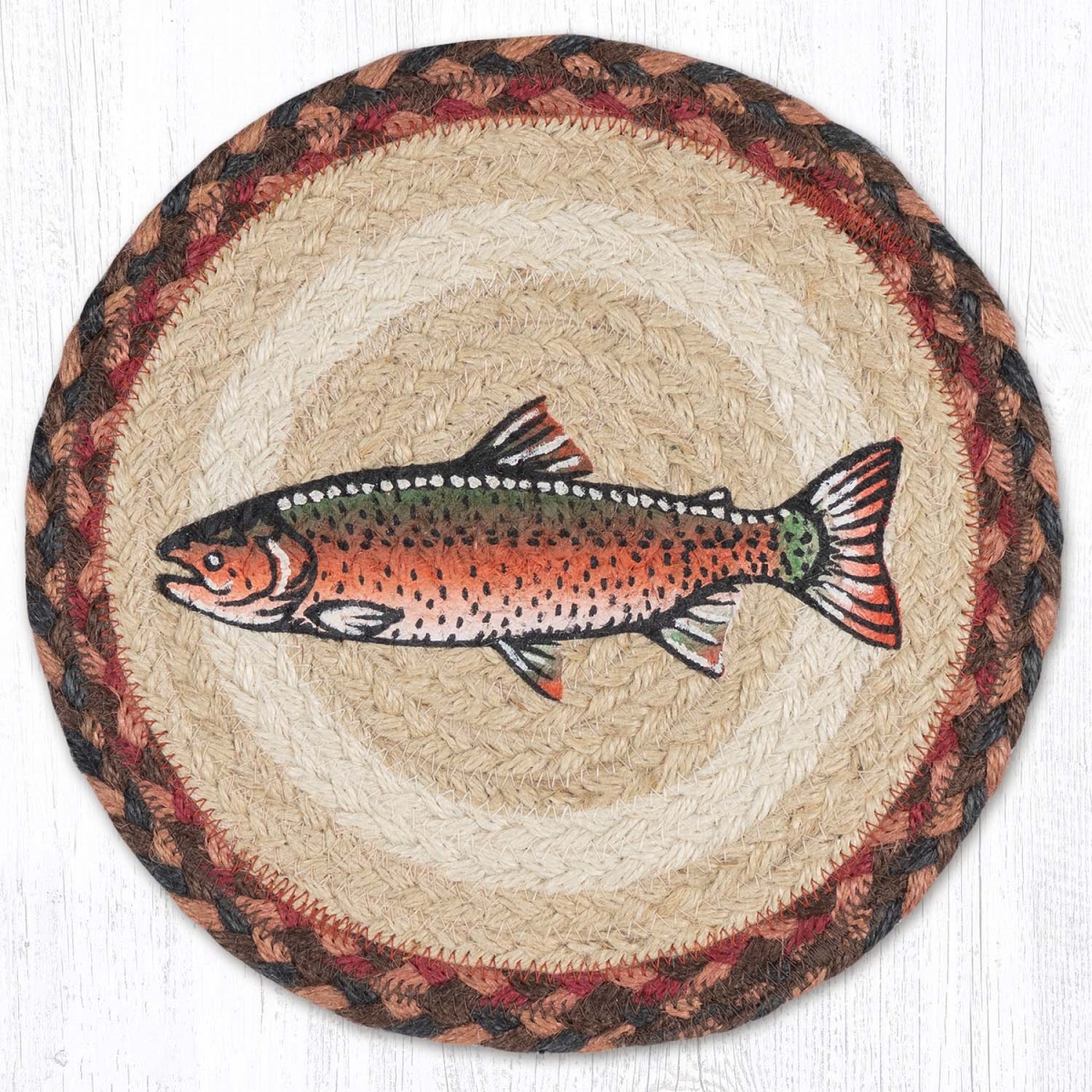 Picture of Earth Rug 80-010RS 10 x 10 in. MSPR-10 Red Salmon Printed Braided Round Trivet&#44; Multi Color