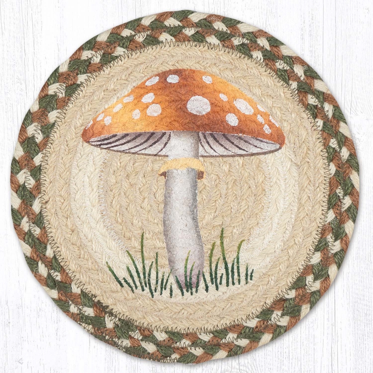 Picture of Earth Rug 80-040LM 10 x 10 in. MSPR-40 Light Mushroom Printed Braided Round Trivet&#44; Multi Color