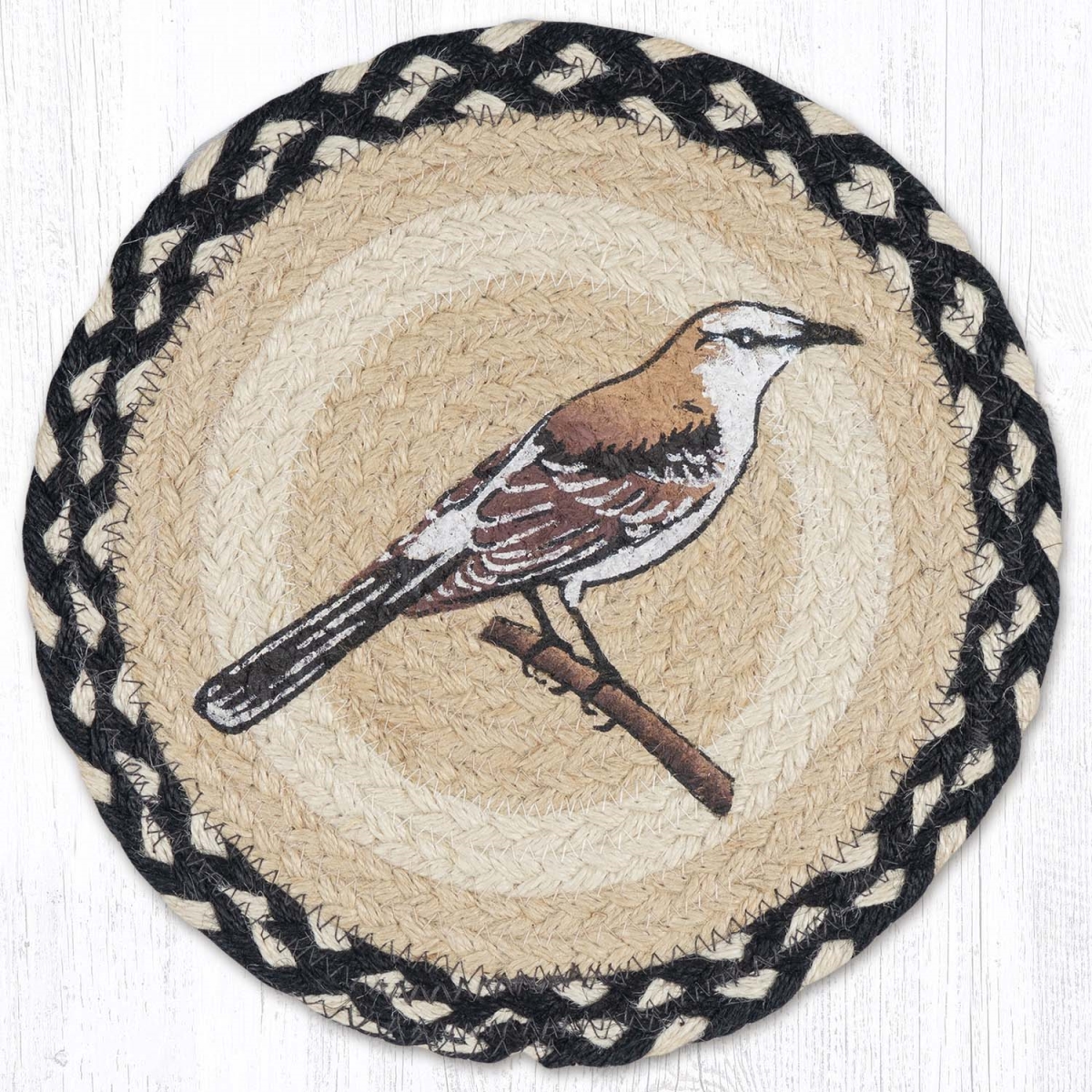 Picture of Earth Rug 80-430MB 10 x 10 in. MSPR-430 Mocking Bird Printed Braided Round Trivet&#44; Multi Color