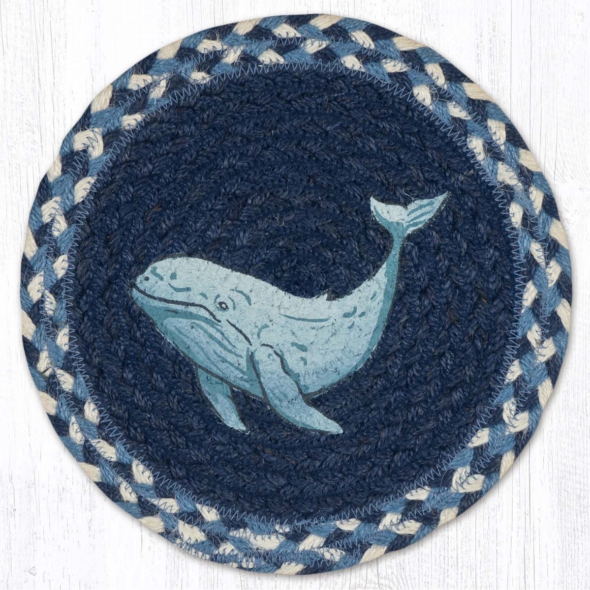 Picture of Earth Rug 80-525BW 10 x 10 in. MSPR-525 Beluga Whale Printed Braided Round Trivet&#44; Multi Color