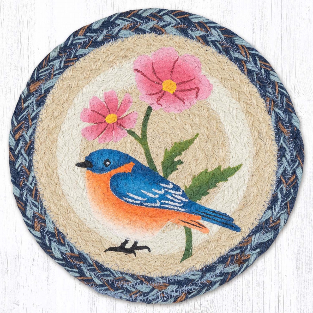 Picture of Earth Rug 80-9-119B 10 x 10 in. MSPR-9-119 Bluebird Printed Braided Round Trivet&#44; Multi Color