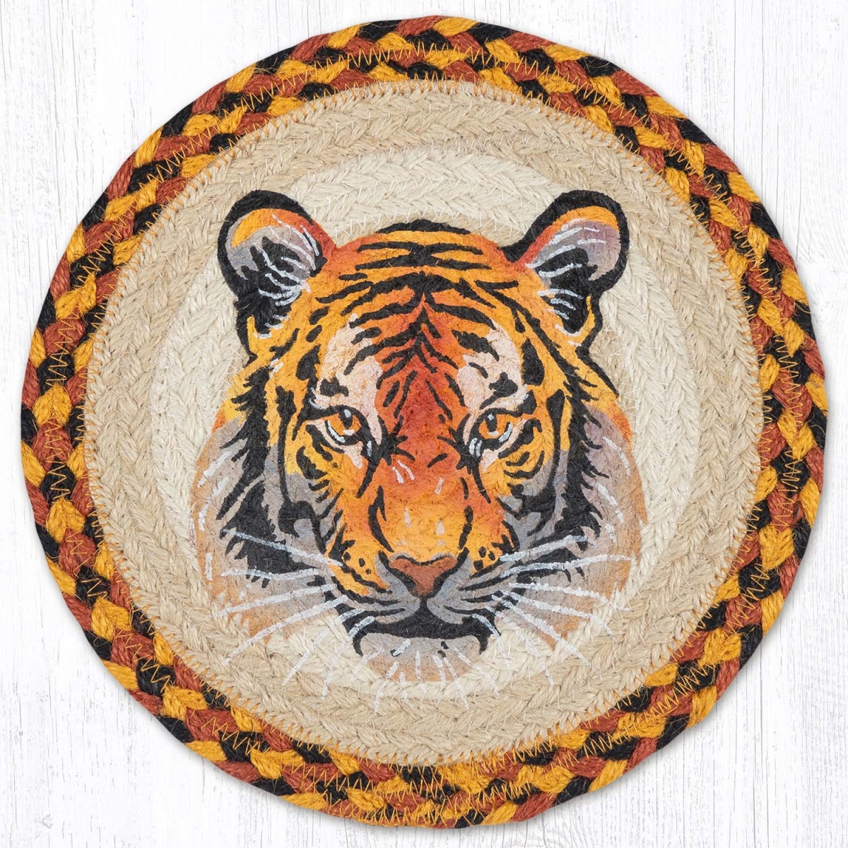 Picture of Earth Rug 80-927BT 10 x 10 in. MSPR-927 Bengal Tiger Printed Braided Round Trivet&#44; Multi Color