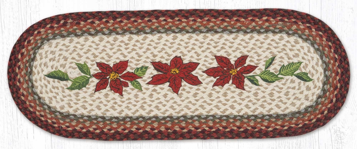 Picture of Earth Rug 68-417PP 13 x 36 in. Primitive Poinsettia Braided Oval Table Runner, Multi Color