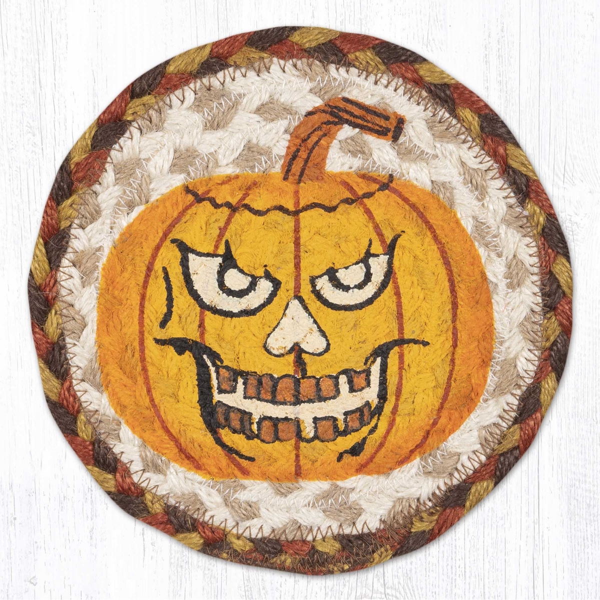 Picture of Earth Rug 79-222JOL 7 x 7 in. Jack O Lantern Braided Round Large Coaster, Multi Color