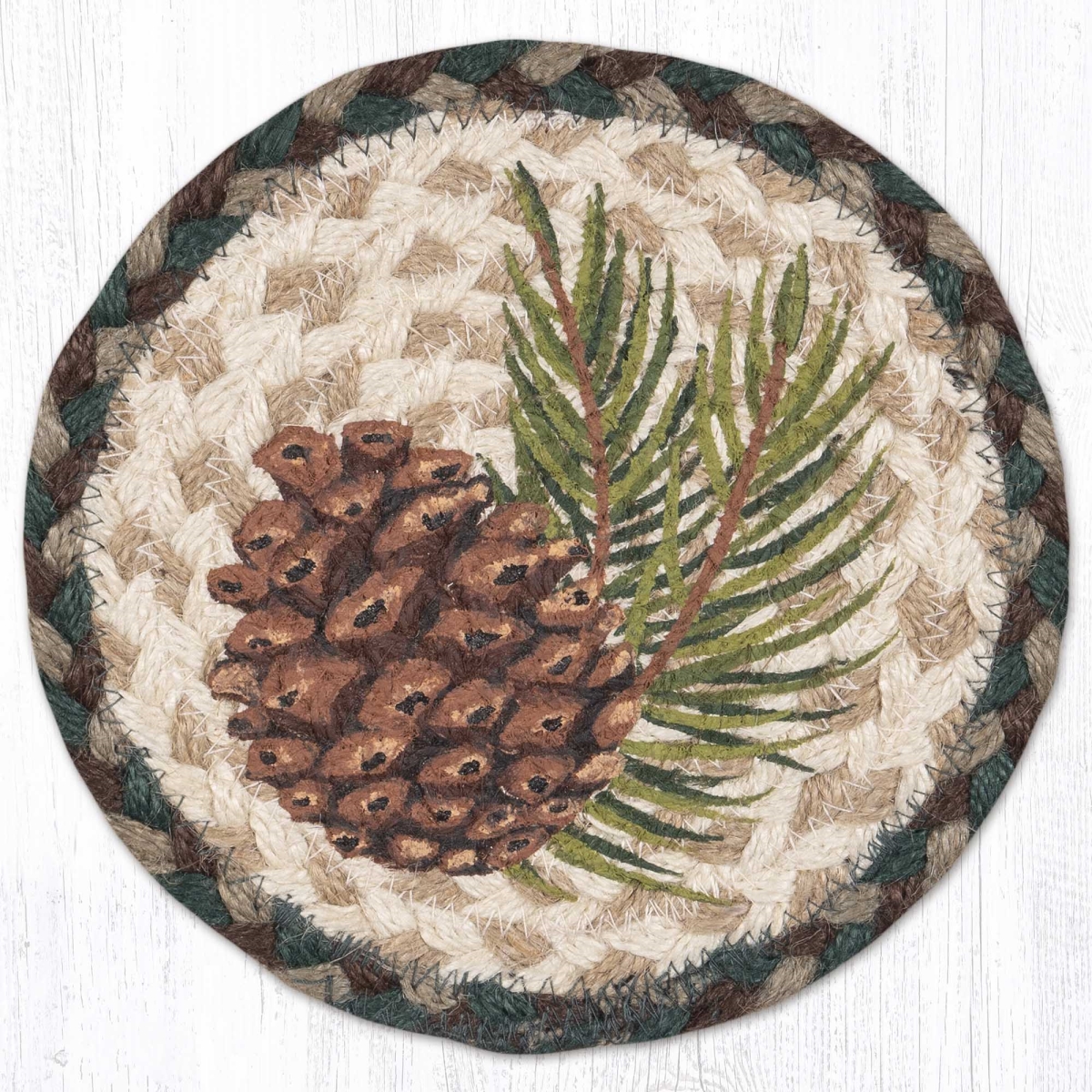 Picture of Earth Rug 79-577GP 7 x 7 in. Graphic Pinecone Braided Round Large Coaster, Multi Color