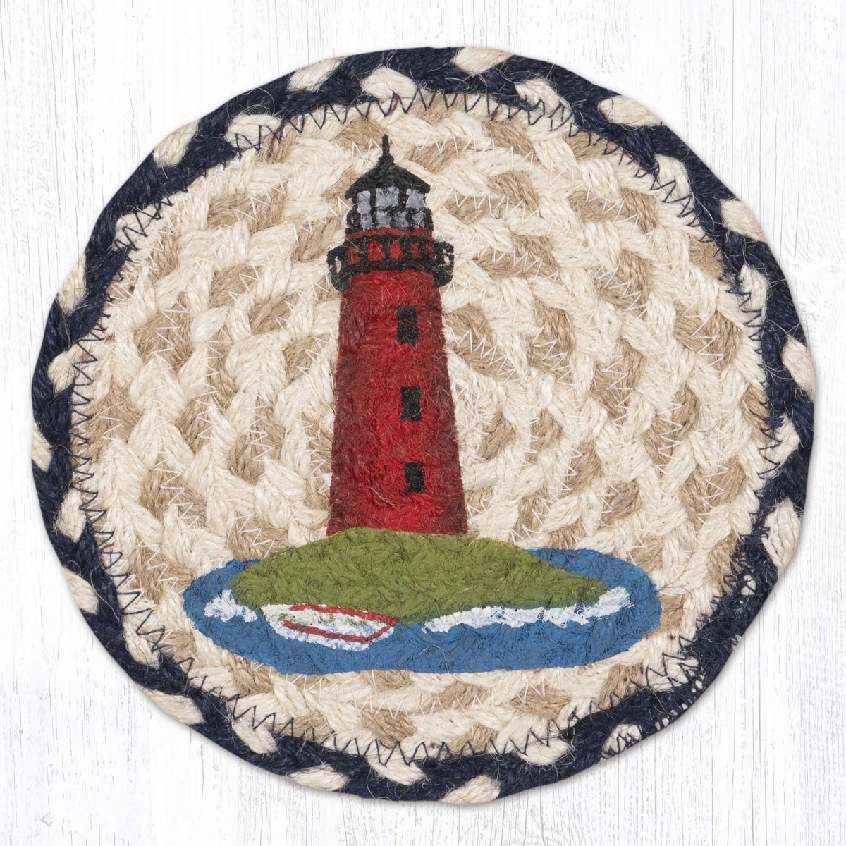 79-830RL 7 x 7 in. Red Lighthouse Braided Round Large Coaster, Multi Color