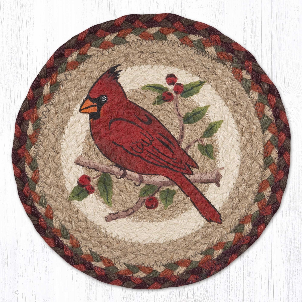 Picture of Earth Rug 80-417C 10 x 10 in. MSPR-417 Cardinal Printed Braided Round Trivet&#44; Multi Color