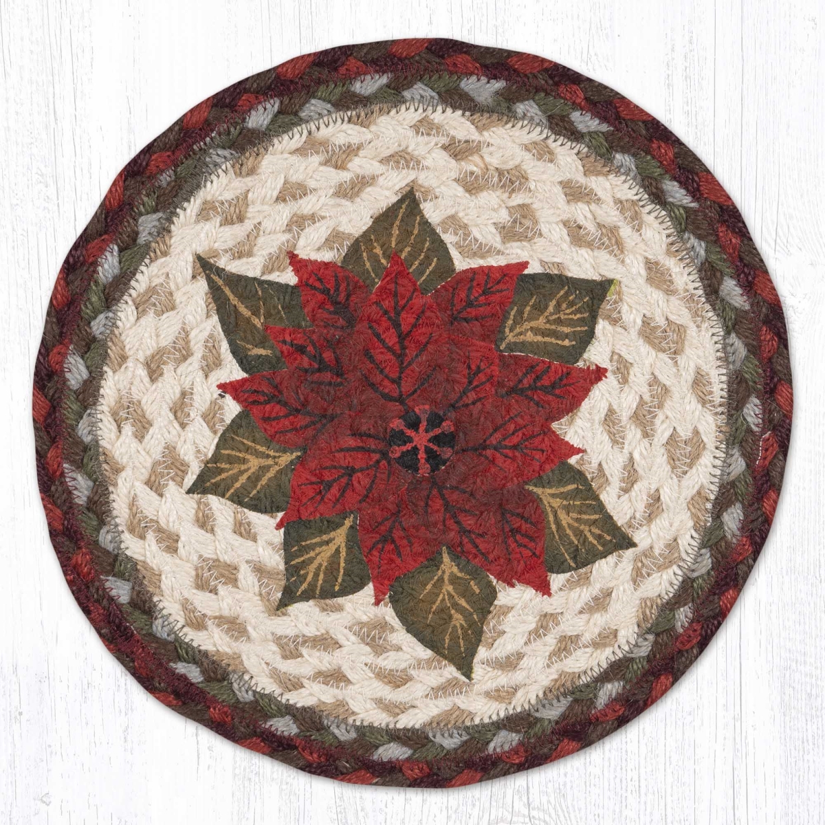 Picture of Earth Rug 80-417PP 10 x 10 in. MSPR-417 Primitive Poinsettia Printed Braided Round Trivet&#44; Multi Color
