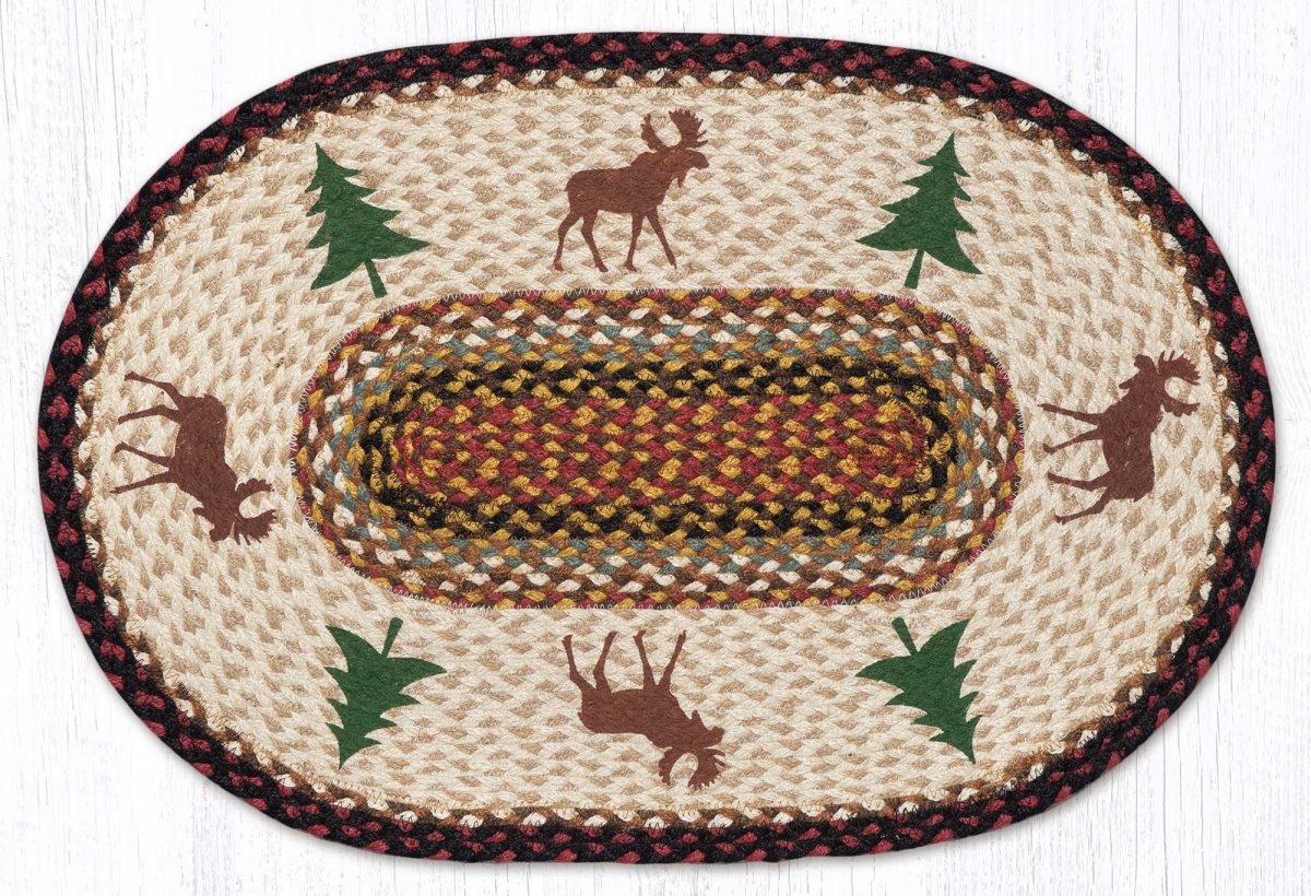 Picture of Earth Rug 65-319MT 20 x 30 in. OP-319 Moose & Tree Oval Patch Braided Rug