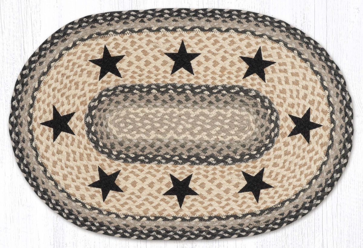 Black Stars Oval Braided Rug - 20 x 30 in. - Durable & Stylish