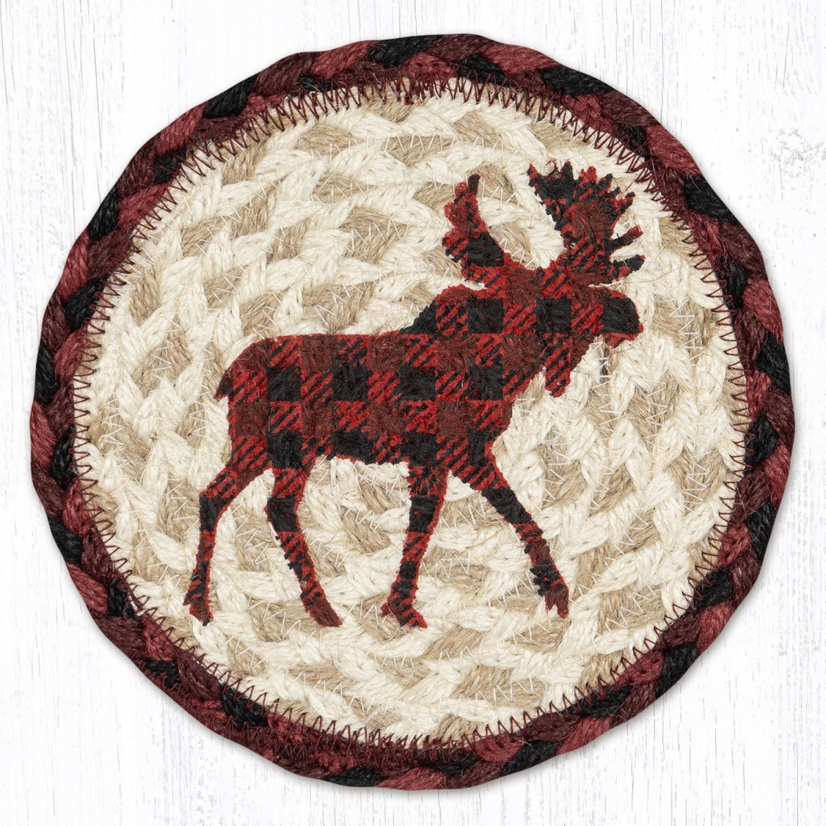 Picture of Earth Rug 79-864RPM 7 x 7 in. LC-864 Red Plaid Moose Round Large Coaster