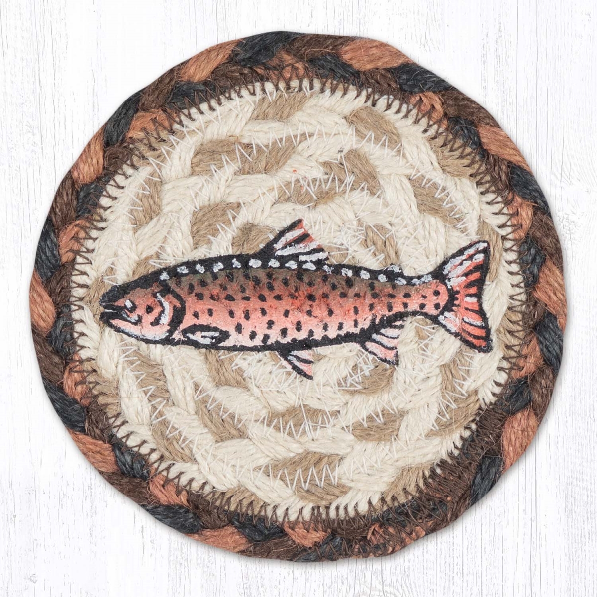 Picture of Earth Rug 31-IC010RS 5 x 5 in. Red Salmon Printed Braided Coaster, Multi Color