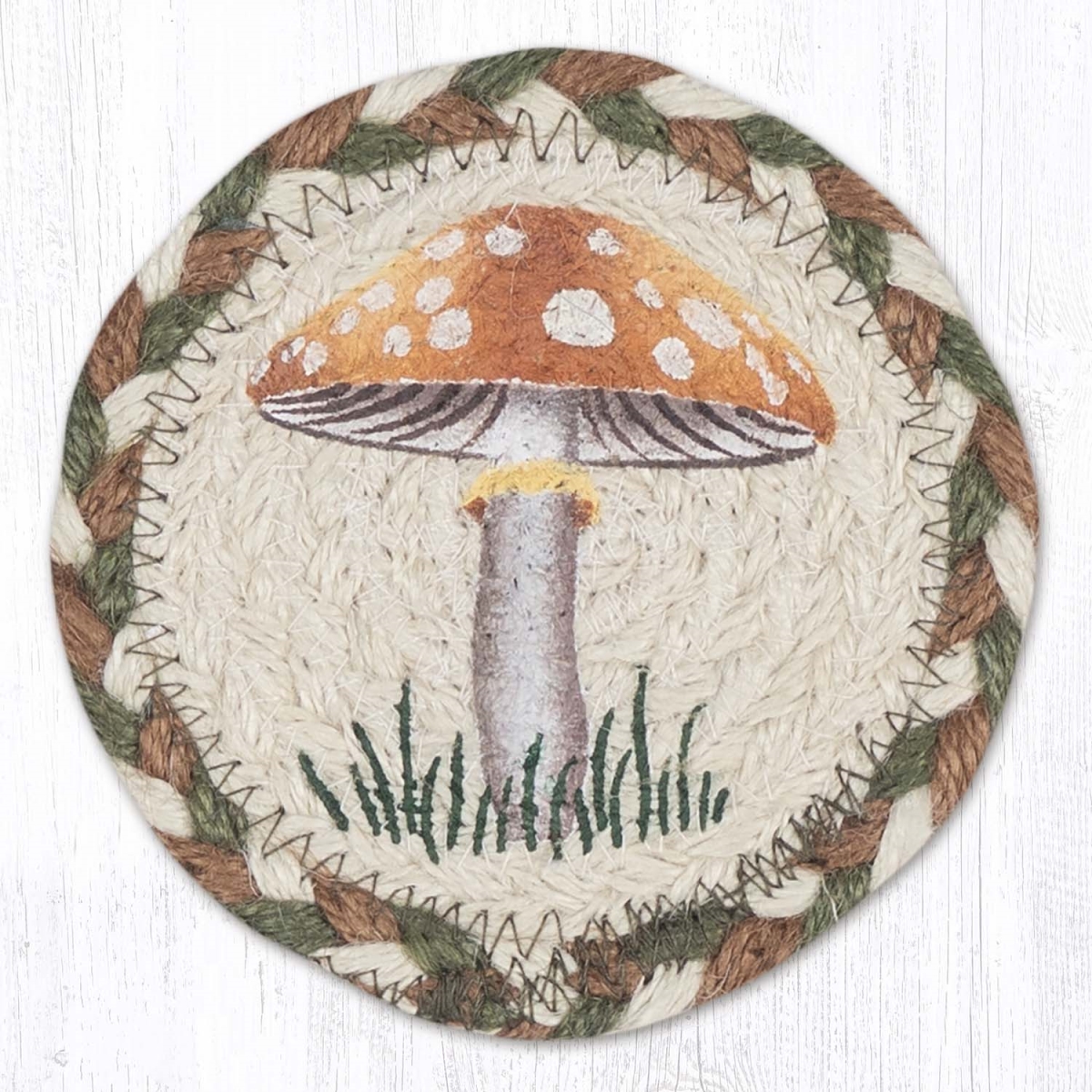 Picture of Earth Rug 31-IC040LM 5 x 5 in. Light Mushroom Printed Braided Coaster, Multi Color